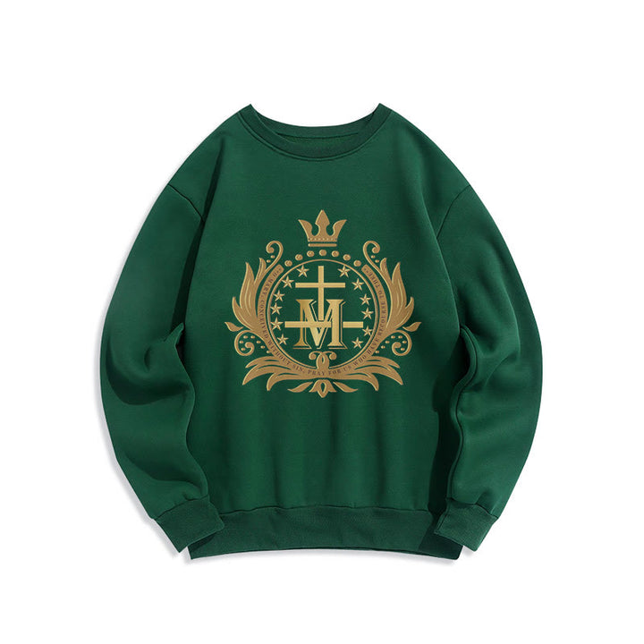 Christianartworkshop Sweatshirt aus Polyester im klassischen Stil mit gekröntem Kreuz und Jungfrau Maria, mit Fleecefutter