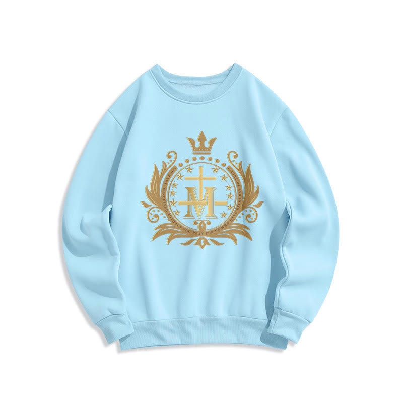 Christianartworkshop Sweatshirt aus Polyester im klassischen Stil mit gekröntem Kreuz und Jungfrau Maria, mit Fleecefutter