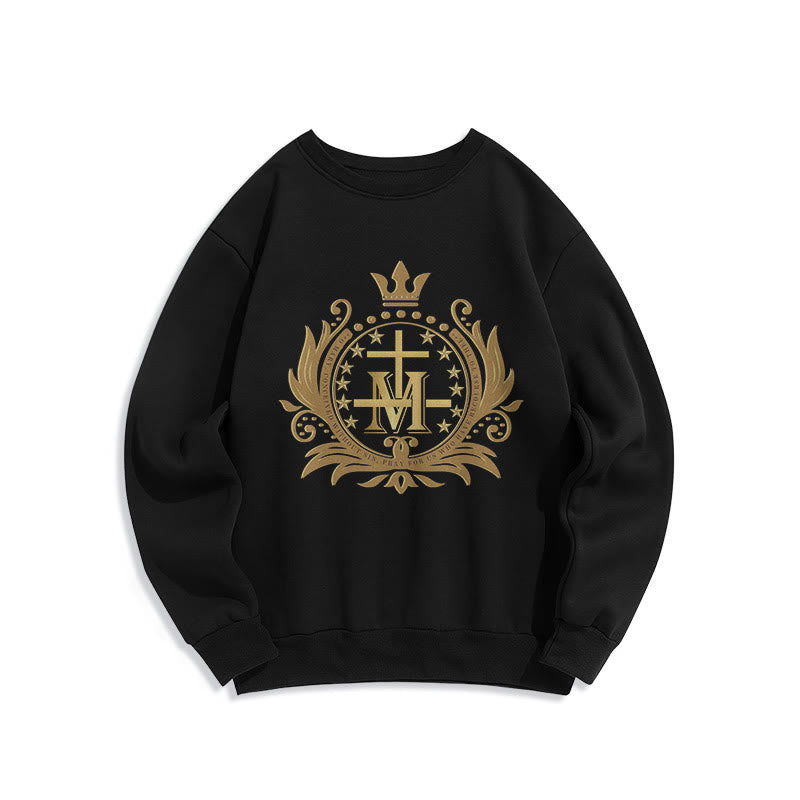Christianartworkshop Sweatshirt aus Polyester im klassischen Stil mit gekröntem Kreuz und Jungfrau Maria, mit Fleecefutter