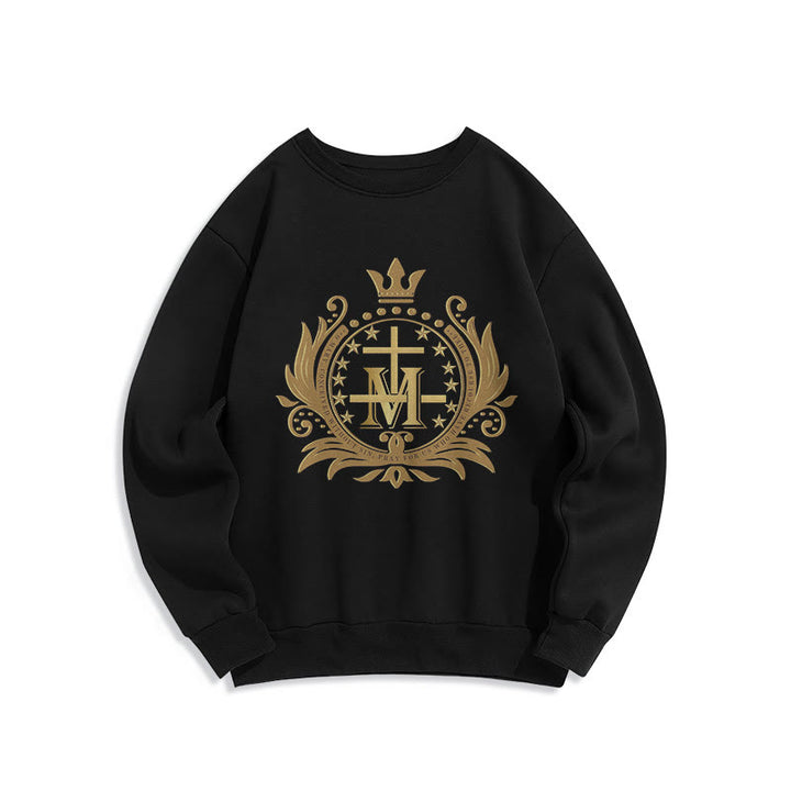 Christianartworkshop Sweatshirt aus Polyester im klassischen Stil mit gekröntem Kreuz und Jungfrau Maria, mit Fleecefutter