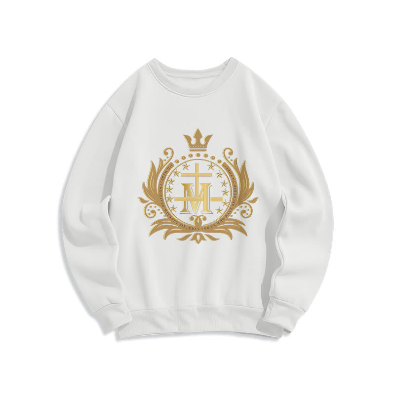 Christianartworkshop Sweatshirt aus Polyester im klassischen Stil mit gekröntem Kreuz und Jungfrau Maria, mit Fleecefutter