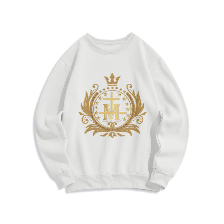 Christianartworkshop Sweatshirt aus Polyester im klassischen Stil mit gekröntem Kreuz und Jungfrau Maria, mit Fleecefutter