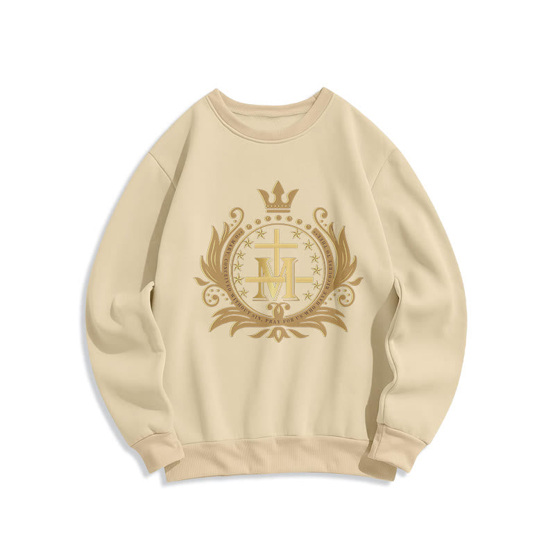 Christianartworkshop Klassisches Sweatshirt mit gekröntem Kreuz und Jungfrau Maria, gefüttert mit Polyester, Fleece-Futter - Beige - 2XL - image 9