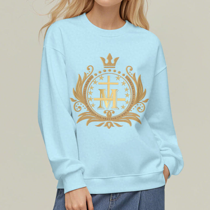 Christianartworkshop Sweatshirt aus Polyester im klassischen Stil mit gekröntem Kreuz und Jungfrau Maria, mit Fleecefutter
