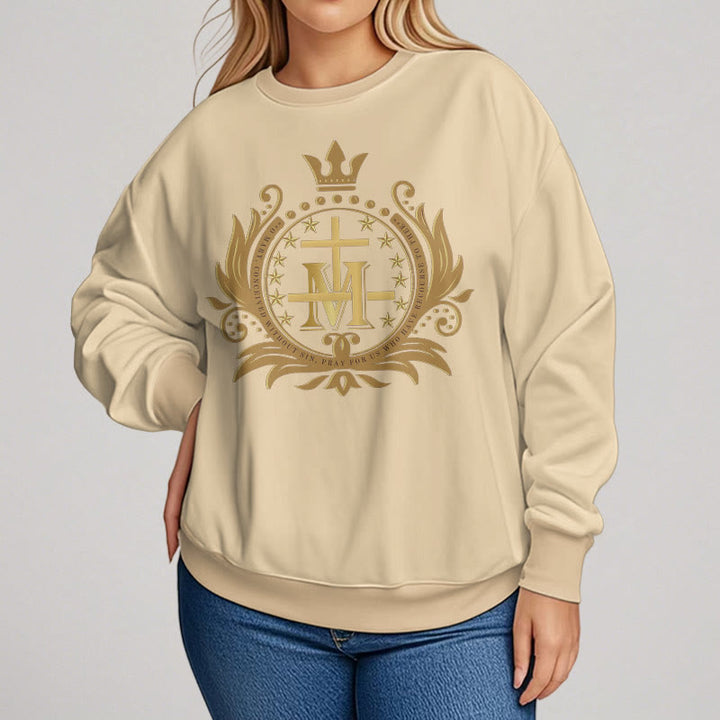 Christianartworkshop Sweatshirt aus Polyester im klassischen Stil mit gekröntem Kreuz und Jungfrau Maria, mit Fleecefutter