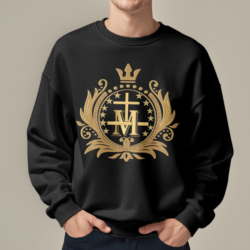 Christianartworkshop Sweatshirt aus Polyester im klassischen Stil mit gekröntem Kreuz und Jungfrau Maria, mit Fleecefutter