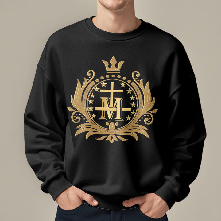 Christianartworkshop Sweatshirt aus Polyester im klassischen Stil mit gekröntem Kreuz und Jungfrau Maria, mit Fleecefutter