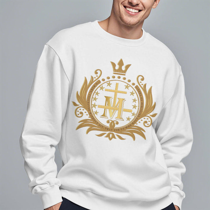 Christianartworkshop Sweatshirt aus Polyester im klassischen Stil mit gekröntem Kreuz und Jungfrau Maria, mit Fleecefutter