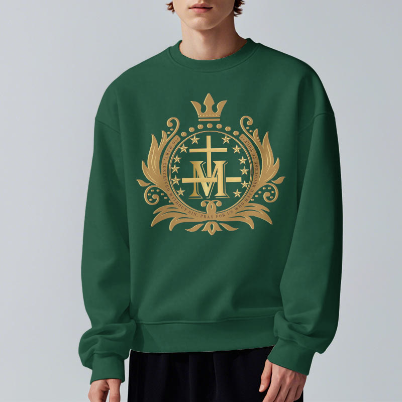 Christianartworkshop Sweatshirt aus Polyester im klassischen Stil mit gekröntem Kreuz und Jungfrau Maria, mit Fleecefutter