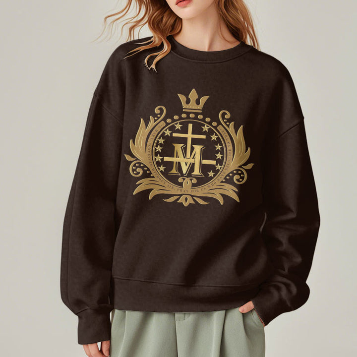 Christianartworkshop Sweatshirt aus Polyester im klassischen Stil mit gekröntem Kreuz und Jungfrau Maria, mit Fleecefutter