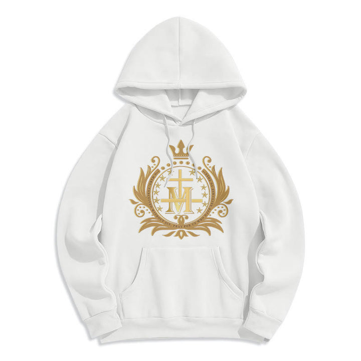 Christianartworkshop Kapuzenpullover aus Polyester im klassischen Stil mit gekröntem Kreuz und Jungfrau Maria, mit Fleecefutter