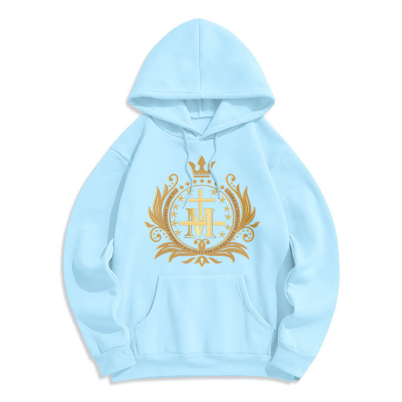 Christianartworkshop Klassischer Hoodie mit gekröntem Kreuz und Jungfrau Maria, gefüttert mit Polyester, Fleece-Futter - Blau - 2XL - image 13