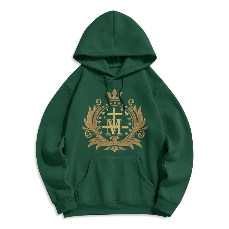 Christianartworkshop Kapuzenpullover aus Polyester im klassischen Stil mit gekröntem Kreuz und Jungfrau Maria, mit Fleecefutter