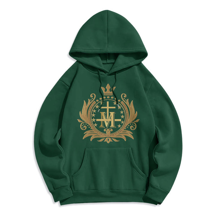 Christianartworkshop Kapuzenpullover aus Polyester im klassischen Stil mit gekröntem Kreuz und Jungfrau Maria, mit Fleecefutter