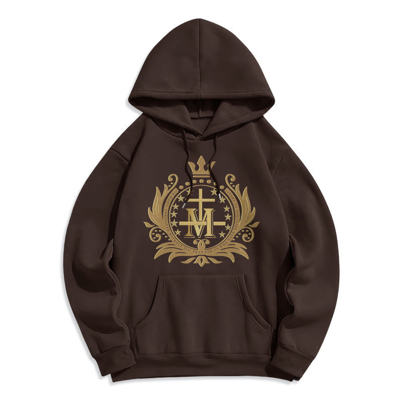 Christianartworkshop Kapuzenpullover aus Polyester im klassischen Stil mit gekröntem Kreuz und Jungfrau Maria, mit Fleecefutter