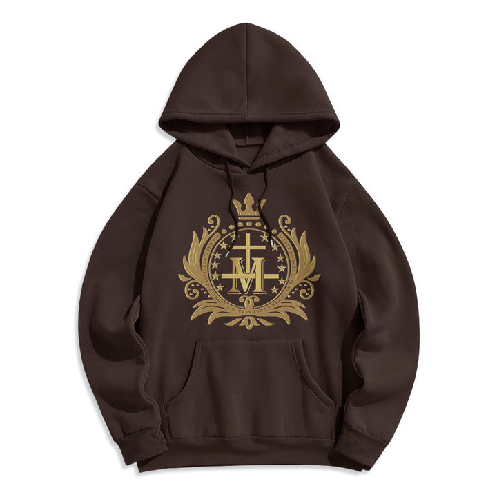 Christianartworkshop Kapuzenpullover aus Polyester im klassischen Stil mit gekröntem Kreuz und Jungfrau Maria, mit Fleecefutter