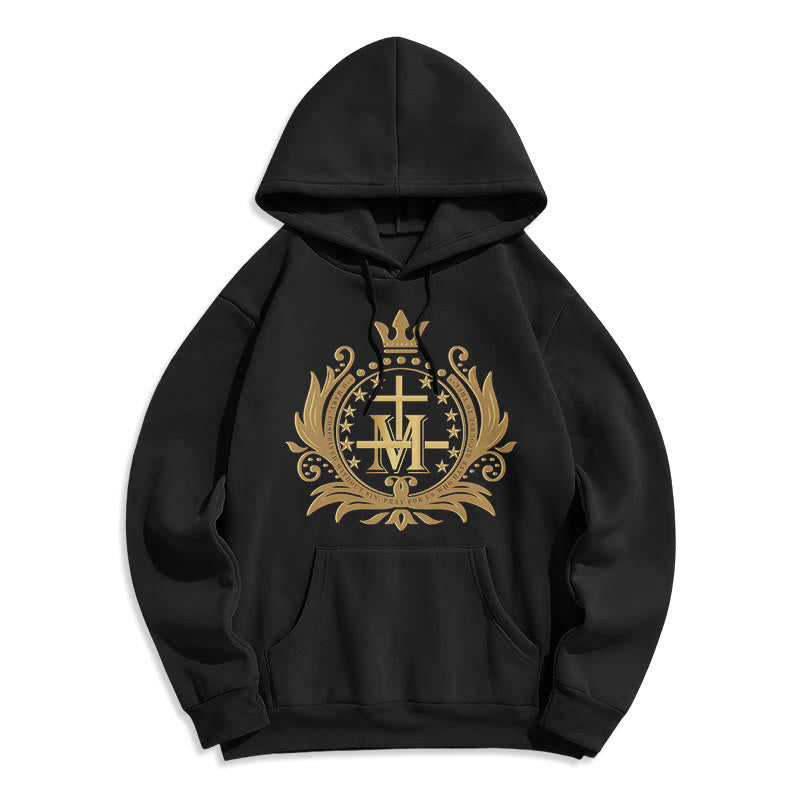 Christianartworkshop Klassischer Hoodie mit gekröntem Kreuz und Jungfrau Maria, gefüttert mit Polyester, Fleece-Futter - Schwarz - 2XL - image 0
