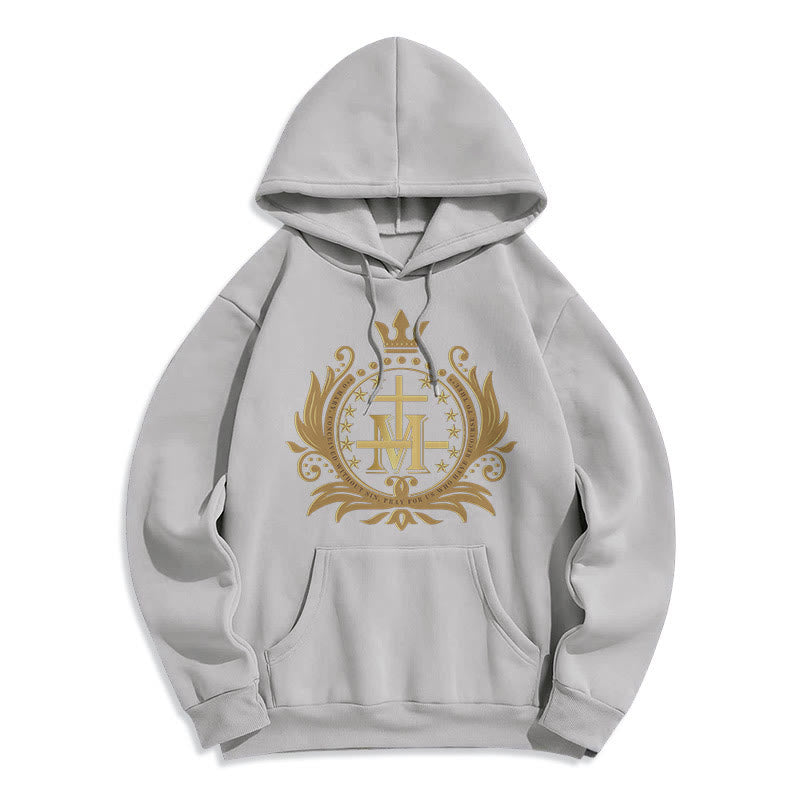 Christianartworkshop Klassischer Hoodie mit gekröntem Kreuz und Jungfrau Maria, gefüttert mit Polyester, Fleece-Futter - Grau - 2XL - image 15
