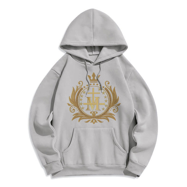 Christianartworkshop Klassischer Hoodie mit gekröntem Kreuz und Jungfrau Maria, gefüttert mit Polyester, Fleece-Futter - Grau - 2XL - image 15