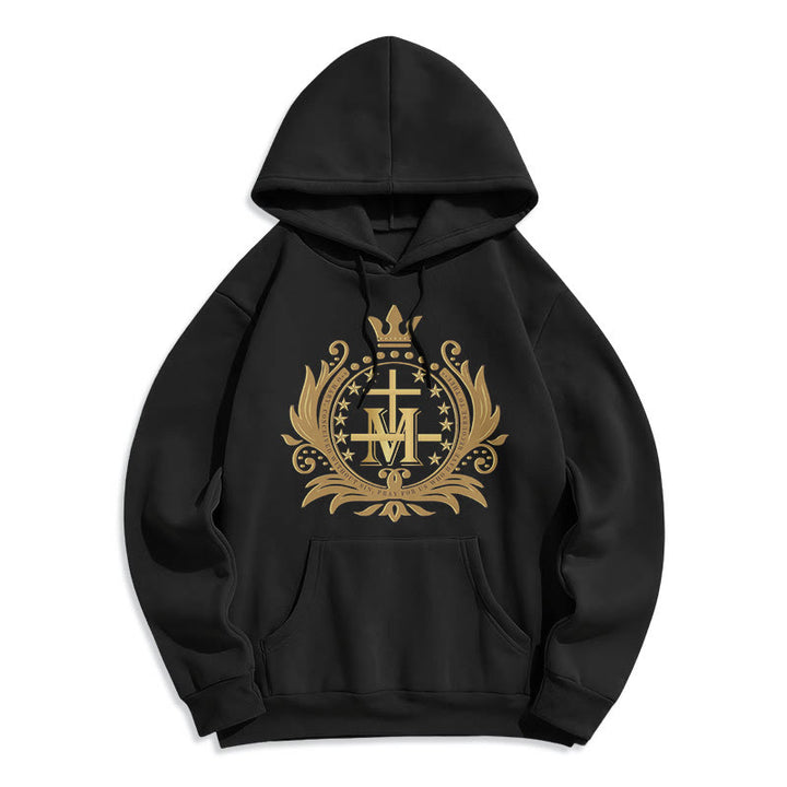 Christianartworkshop Kapuzenpullover aus Polyester im klassischen Stil mit gekröntem Kreuz und Jungfrau Maria, mit Fleecefutter