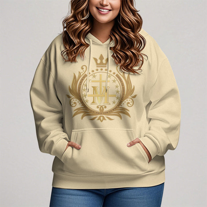 Christianartworkshop Kapuzenpullover aus Polyester im klassischen Stil mit gekröntem Kreuz und Jungfrau Maria, mit Fleecefutter
