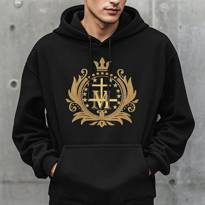 Christianartworkshop Kapuzenpullover aus Polyester im klassischen Stil mit gekröntem Kreuz und Jungfrau Maria, mit Fleecefutter