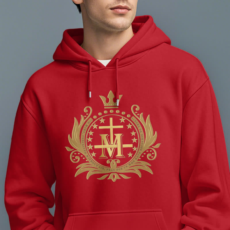 Christianartworkshop Kapuzenpullover aus Polyester im klassischen Stil mit gekröntem Kreuz und Jungfrau Maria, mit Fleecefutter