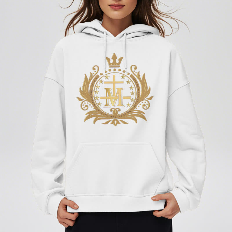Christianartworkshop Kapuzenpullover aus Polyester im klassischen Stil mit gekröntem Kreuz und Jungfrau Maria, mit Fleecefutter