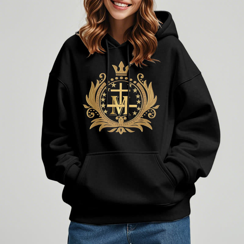 Christianartworkshop Kapuzenpullover aus Polyester im klassischen Stil mit gekröntem Kreuz und Jungfrau Maria, mit Fleecefutter