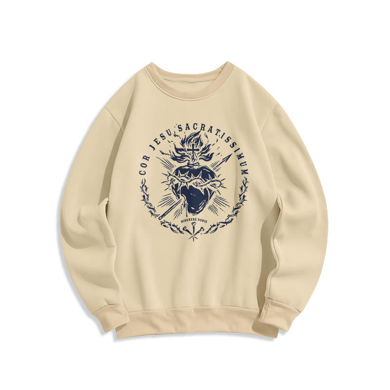 Christianartworkshop Sweatshirt im klassischen Stil mit Fleecefutter aus Polyester mit Heiligem Herz Jesu - Beige - 2XL - image 8