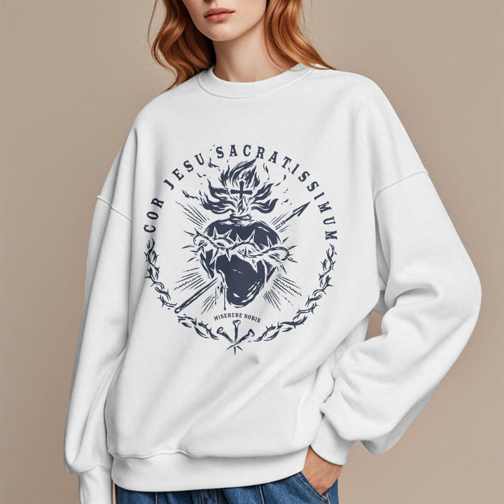 Christianartworkshop Sweatshirt im klassischen Stil mit Fleecefutter aus Polyester mit Heiligem Herz Jesu