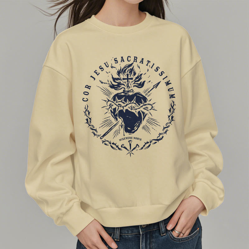 Christianartworkshop Sweatshirt im klassischen Stil mit Fleecefutter aus Polyester mit Heiligem Herz Jesu