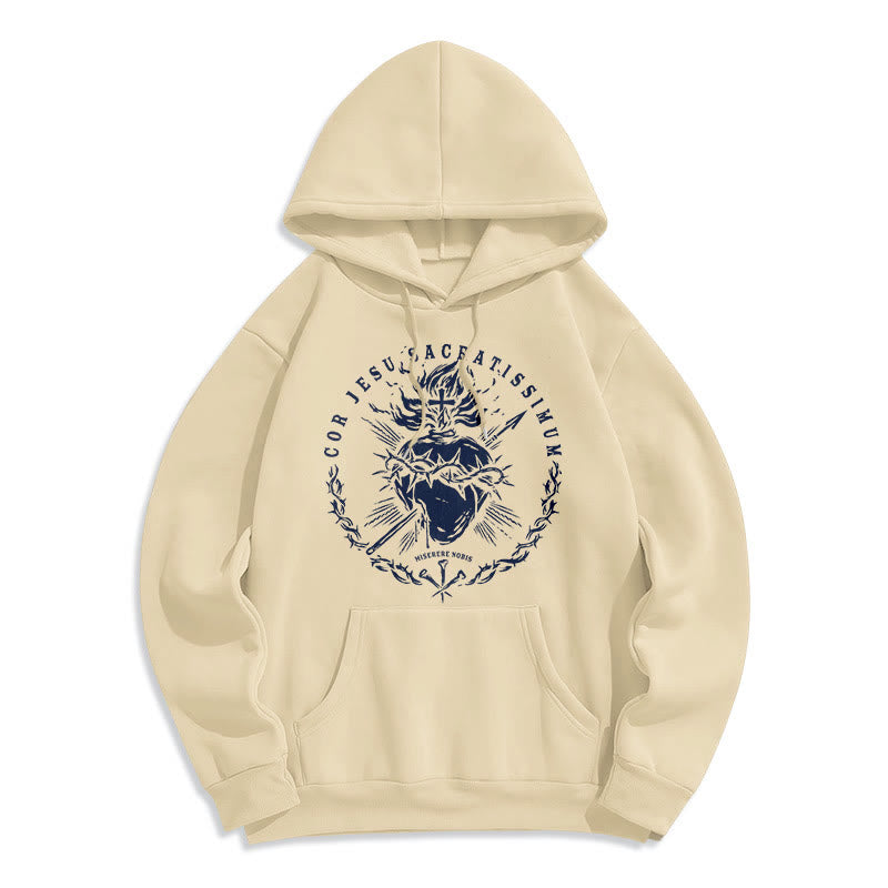 Christianartworkshop Klassischer Hoodie mit Herz-Jesu-Motiv, gefüttert mit Polyester, Fleece-Futter - Beige - 2XL - image 7