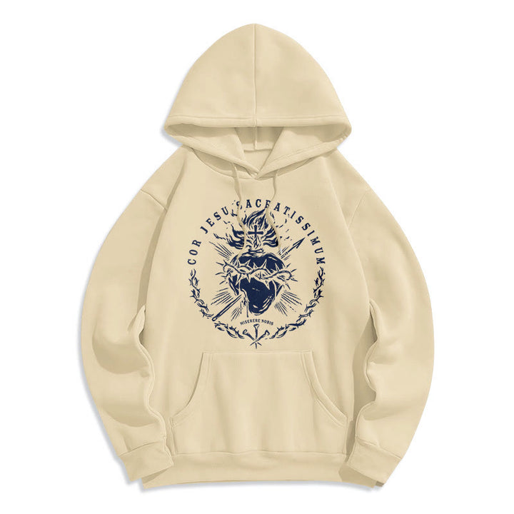 Christianartworkshop Klassischer Hoodie mit Herz-Jesu-Motiv, gefüttert mit Polyester, Fleece-Futter - Beige - 2XL - image 7