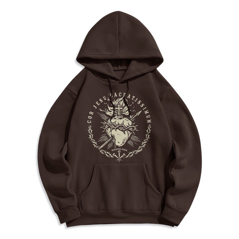 Christianartworkshop Klassischer Hoodie mit Herz-Jesu-Motiv, gefüttert mit Polyester, Fleece-Futter - Braun - 2XL - image 9