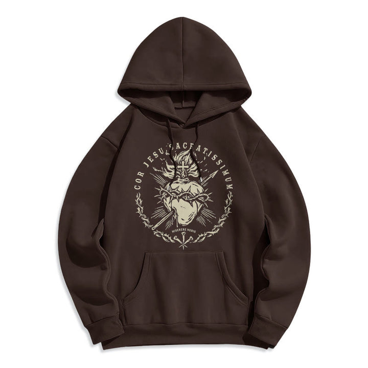 Christianartworkshop Klassischer Hoodie mit Herz-Jesu-Motiv, gefüttert mit Polyester, Fleece-Futter - Braun - 2XL - image 9