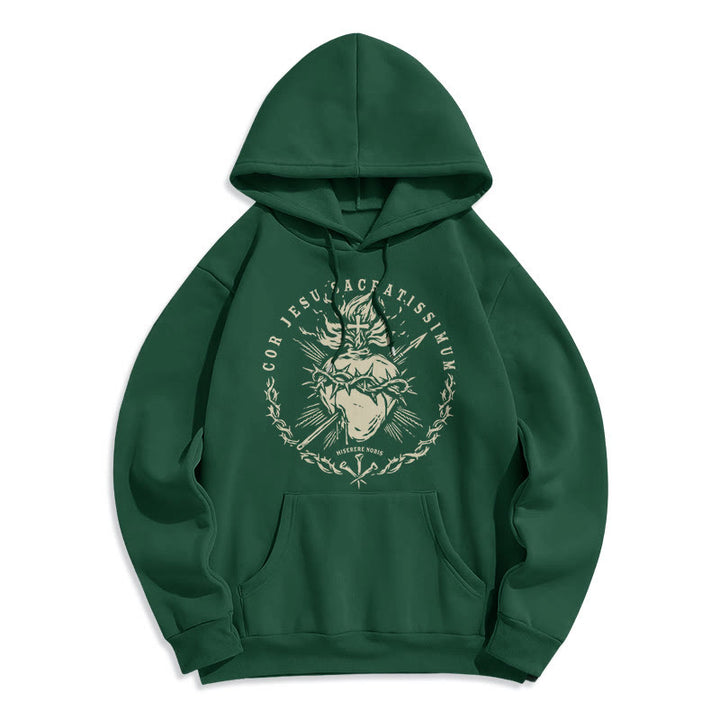 Christianartworkshop Klassischer Hoodie mit Herz-Jesu-Motiv, gefüttert mit Polyester, Fleece-Futter - Grün - 2XL - image 11