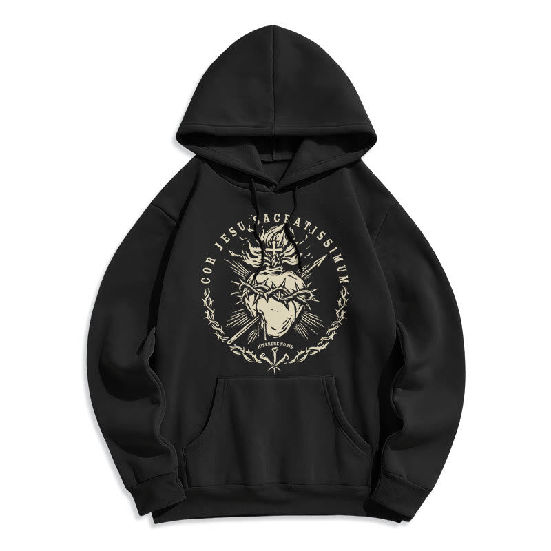 Christianartworkshop Klassischer Hoodie mit Herz-Jesu-Motiv, gefüttert mit Polyester, Fleece-Futter - Schwarz - 2XL - image 5