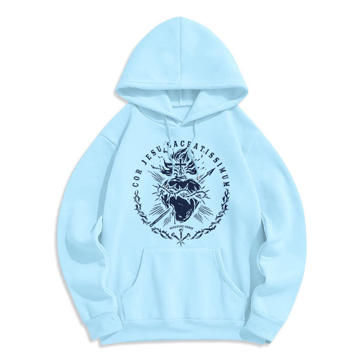 Christianartworkshop Klassischer Hoodie mit Herz-Jesu-Motiv, gefüttert mit Polyester, Fleece-Futter - Blau - 2XL - image 13