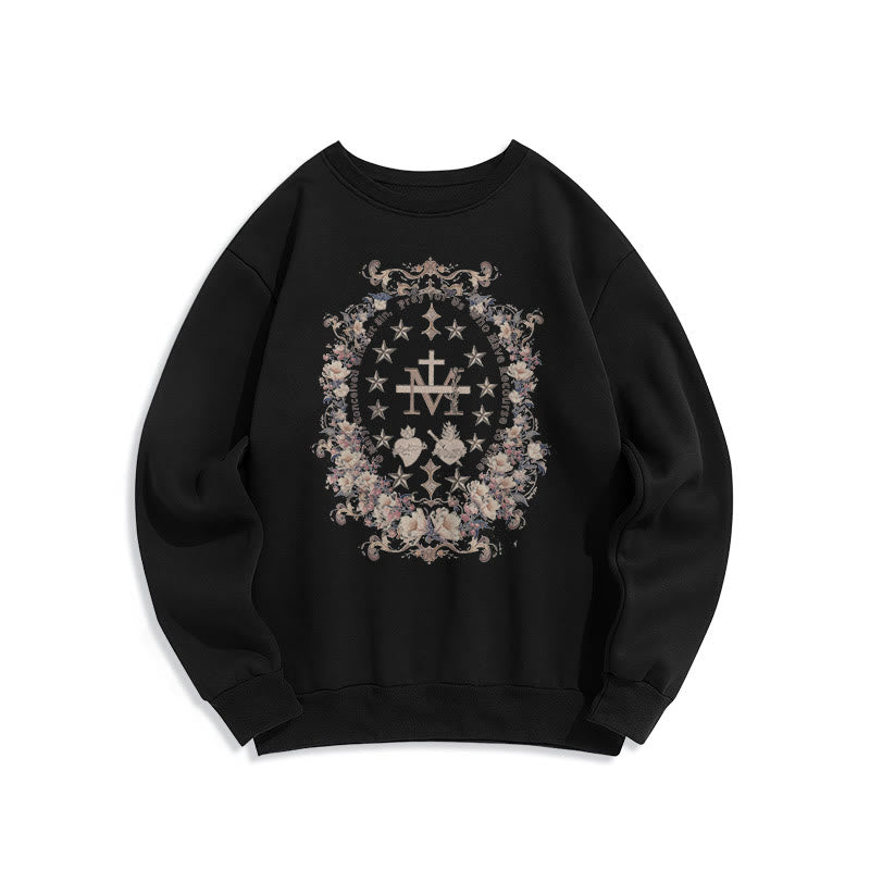 Christianartworkshop Moderner Stil Floral Kreuz Jungfrau Maria Fleece gefüttert Polyester Sweatshirt