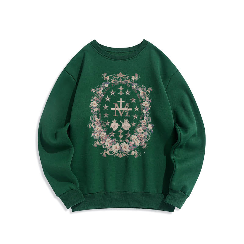 Christianartworkshop Moderner Stil Floral Kreuz Jungfrau Maria Fleece gefüttert Polyester Sweatshirt