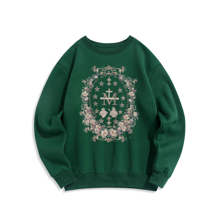Christianartworkshop Modernes Sweatshirt mit Blumenmuster, Kreuz und Jungfrau Maria, gefüttert mit Polyester, Fleece-Futter - Grün - 2XL - image 11
