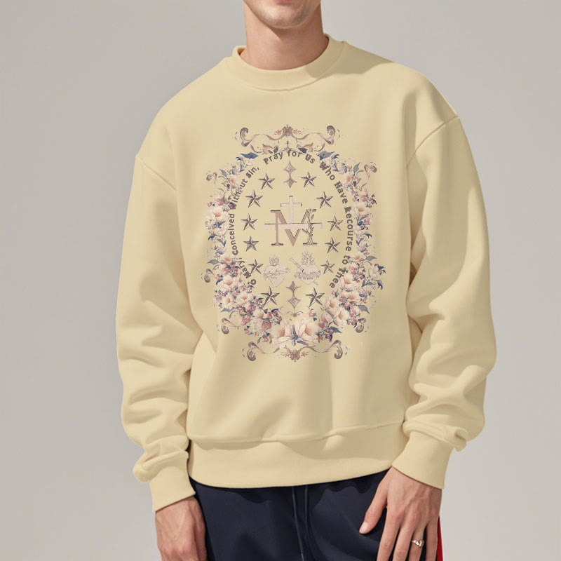Christianartworkshop Moderner Stil Floral Kreuz Jungfrau Maria Fleece gefüttert Polyester Sweatshirt