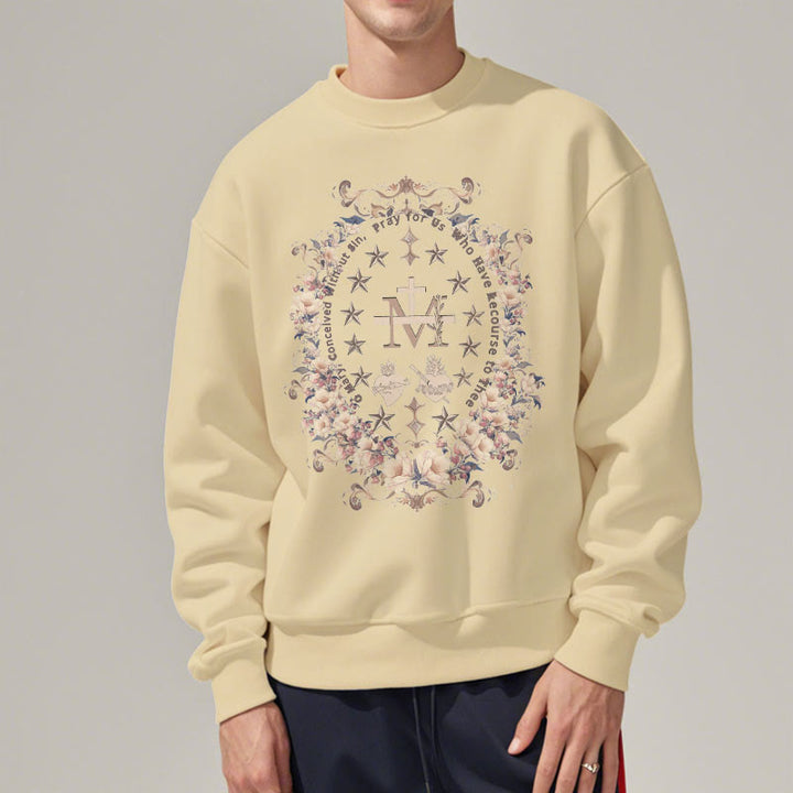 Christianartworkshop Moderner Stil Floral Kreuz Jungfrau Maria Fleece gefüttert Polyester Sweatshirt