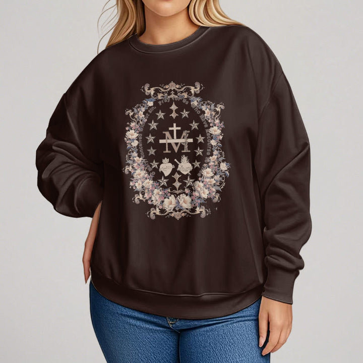 Christianartworkshop Moderner Stil Floral Kreuz Jungfrau Maria Fleece gefüttert Polyester Sweatshirt