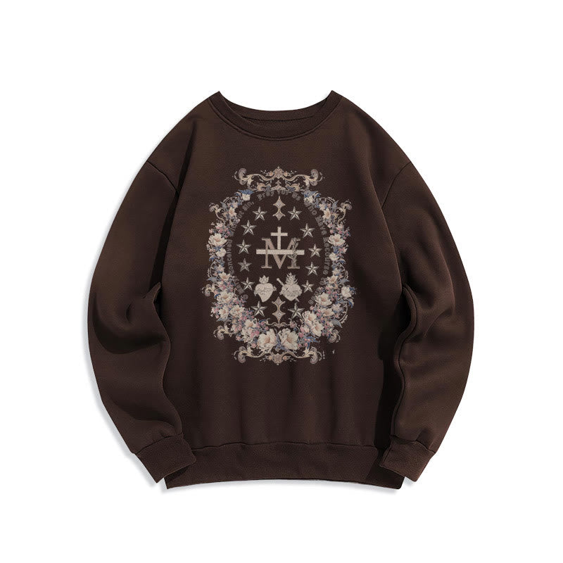 Christianartworkshop Moderner Stil Floral Kreuz Jungfrau Maria Fleece gefüttert Polyester Sweatshirt