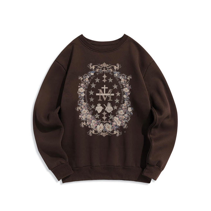 Christianartworkshop Moderner Stil Floral Kreuz Jungfrau Maria Fleece gefüttert Polyester Sweatshirt