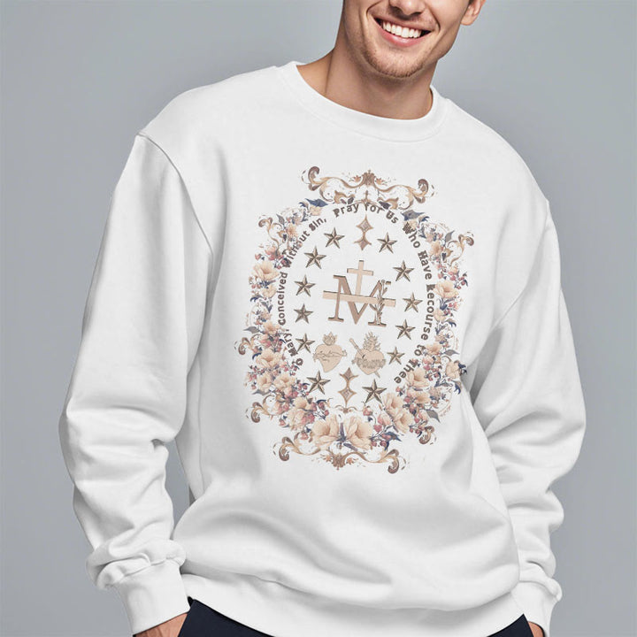 Christianartworkshop Moderner Stil Floral Kreuz Jungfrau Maria Fleece gefüttert Polyester Sweatshirt