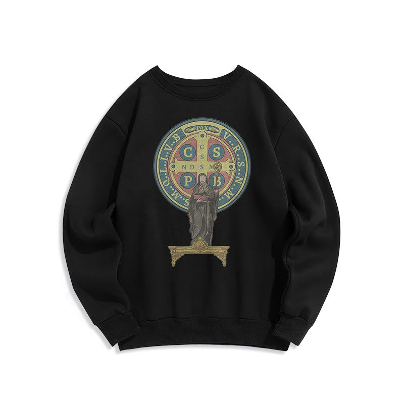 Christianartworkshop Klassisches farbiges Sweatshirt mit St.-Benedikt-Medaille und Fleece-Futter - Schwarz - 2XL - image 0