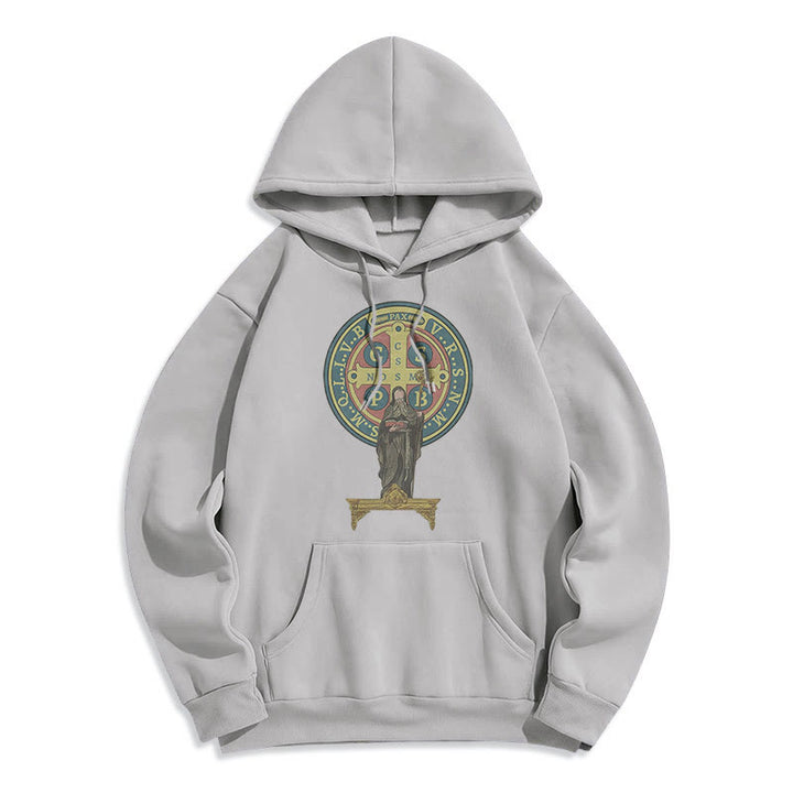 Christianartworkshop Kapuzenpullover aus Polyester im klassischen, farbigen Stil mit St. Benedikt-Medaillenstatue, mit Fleecefutter